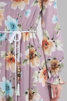 Tesettür giyim PEMBE ALVİNA DESENLİ KREP ELBİSE T 42889