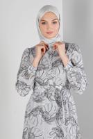 Tesettür giyim GRİ ALVİNA ÇİÇEK DESENLİ ELBİSE 42890