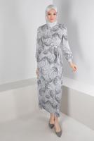 Tesettür giyim GRİ ALVİNA ÇİÇEK DESENLİ ELBİSE 42890