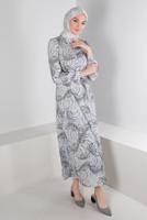 Tesettür giyim GRİ ALVİNA ÇİÇEK DESENLİ ELBİSE 42890