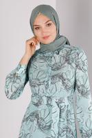 Tesettür giyim YEŞİL ALVİNA ÇİÇEK DESENLİ ELBİSE 42890