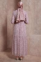 Tesettür giyim PEMBE ALVİNA KEMERLİ ÇİÇEK DESENLİ ELBİSE T 42891