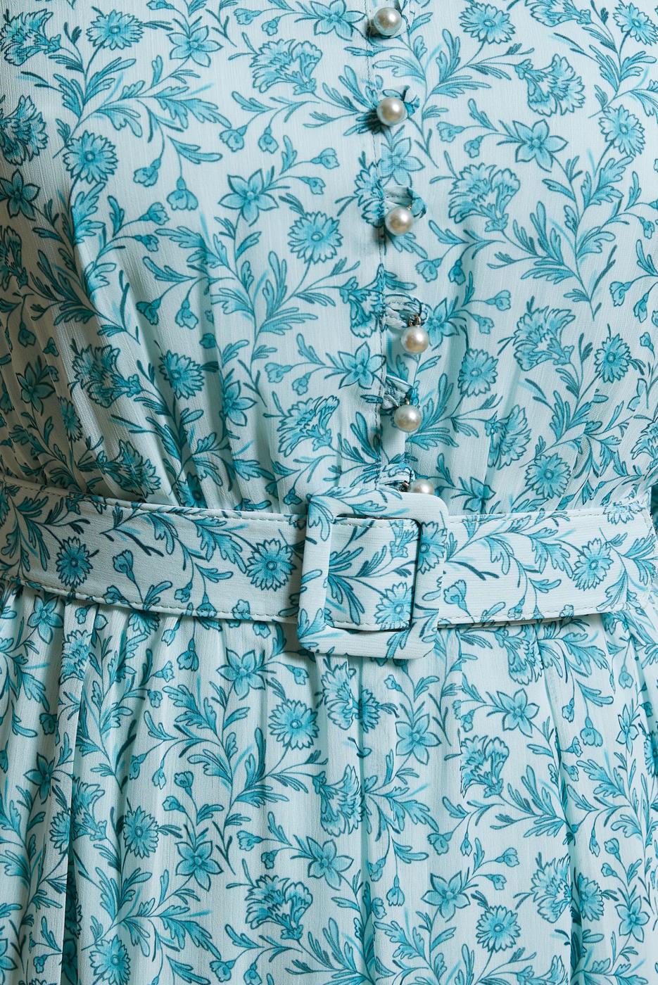 Tesettür giyim YEŞİL ALVİNA KEMERLİ ÇİÇEK DESENLİ ELBİSE T 42891