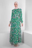 Tesettür giyim YEŞİL ALVİNA DESENLİ TESETTÜR ELBİSE T 42893