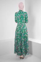 Tesettür giyim YEŞİL ALVİNA DESENLİ TESETTÜR ELBİSE T 42893