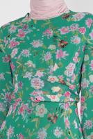 Tesettür giyim YEŞİL ALVİNA DESENLİ TESETTÜR ELBİSE T 42893