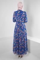 Tesettür giyim LACİVERT ALVİNA DESENLİ TESETTÜR ELBİSE T 42893