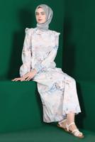 Tesettür giyim MAVİ ALVİNA DESENLİ TESETTÜR ELBİSE T 42905