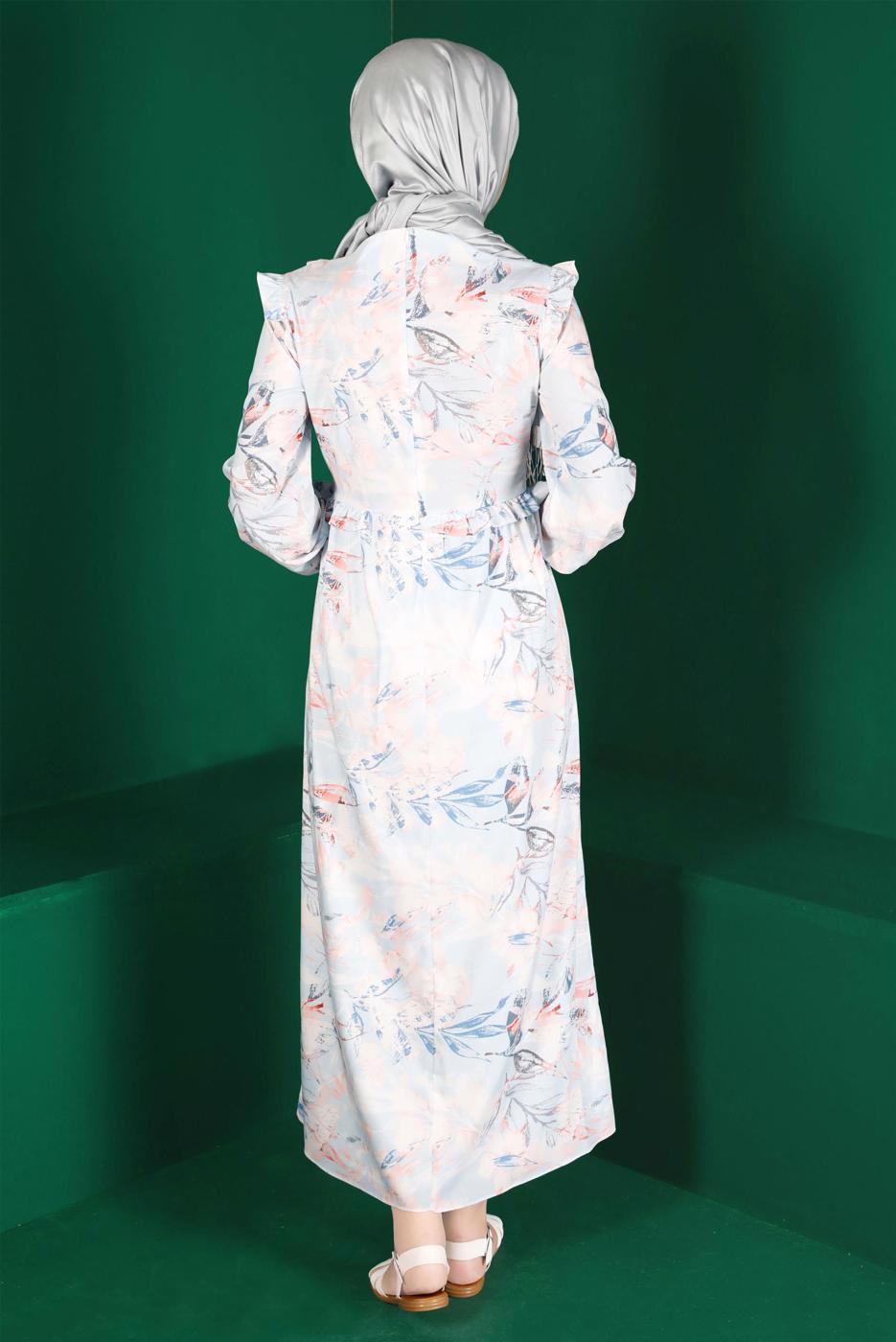 Tesettür giyim MAVİ ALVİNA DESENLİ TESETTÜR ELBİSE T 42905