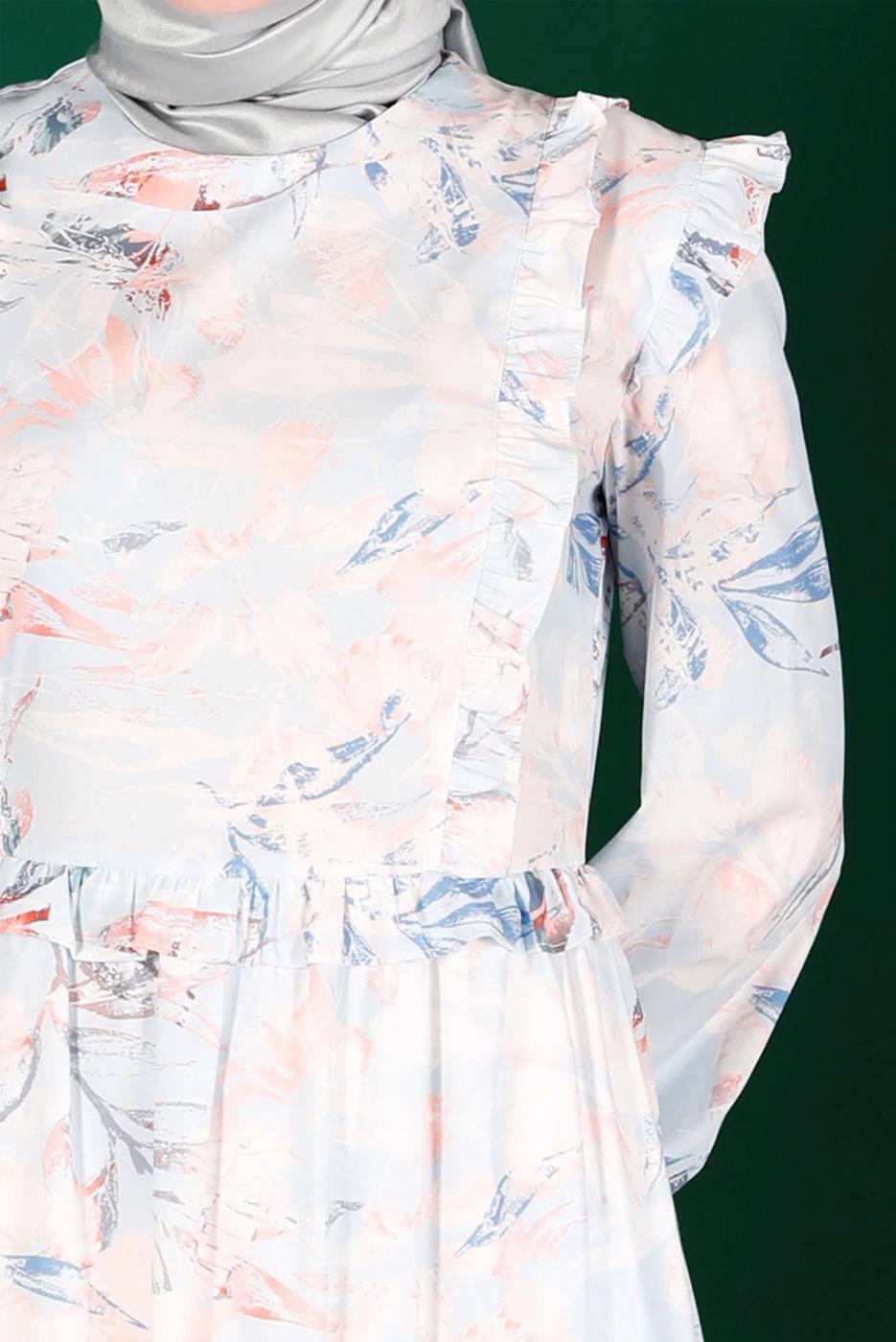 Tesettür giyim MAVİ ALVİNA DESENLİ TESETTÜR ELBİSE T 42905