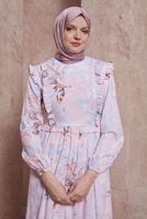 Tesettür giyim PEMBE ALVİNA DESENLİ TESETTÜR ELBİSE T 42905