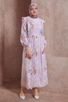 Tesettür giyim PEMBE ALVİNA DESENLİ TESETTÜR ELBİSE T 42905