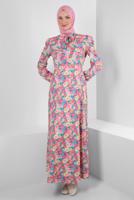 Tesettür giyim PEMBE ALVİNA ÇİÇEK DESENLİ ELBİSE 42908