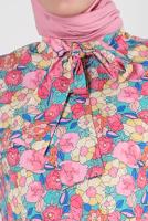 Tesettür giyim PEMBE ALVİNA ÇİÇEK DESENLİ ELBİSE 42908