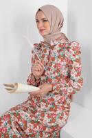 Tesettür giyim TABA ALVİNA ÇİÇEK DESENLİ ELBİSE 42908