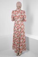 Tesettür giyim TABA ALVİNA ÇİÇEK DESENLİ ELBİSE 42908