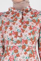 Tesettür giyim TABA ALVİNA ÇİÇEK DESENLİ ELBİSE 42908