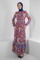 Tesettür giyim KIRMIZI ALVİNA ÇİÇEK DESENLİ ELBİSE 42913