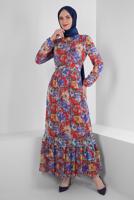 Tesettür giyim KIRMIZI ALVİNA ÇİÇEK DESENLİ ELBİSE 42913