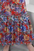 Tesettür giyim KIRMIZI ALVİNA ÇİÇEK DESENLİ ELBİSE 42913