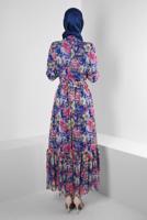 Tesettür giyim LACİVERT ALVİNA ÇİÇEK DESENLİ ELBİSE 42913