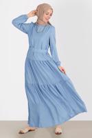 Tesettür giyim MAVİ ALVİNA KEMERLİ TESETTÜR ELBİSE T 42921