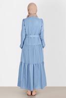 Tesettür giyim MAVİ ALVİNA KEMERLİ TESETTÜR ELBİSE T 42921