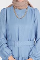 Tesettür giyim MAVİ ALVİNA KEMERLİ TESETTÜR ELBİSE T 42921