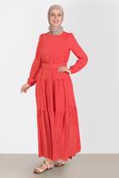 Tesettür giyim KIRMIZI ALVİNA KEMERLİ TESETTÜR ELBİSE T 42921