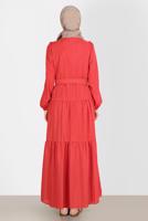 Tesettür giyim KIRMIZI ALVİNA KEMERLİ TESETTÜR ELBİSE T 42921