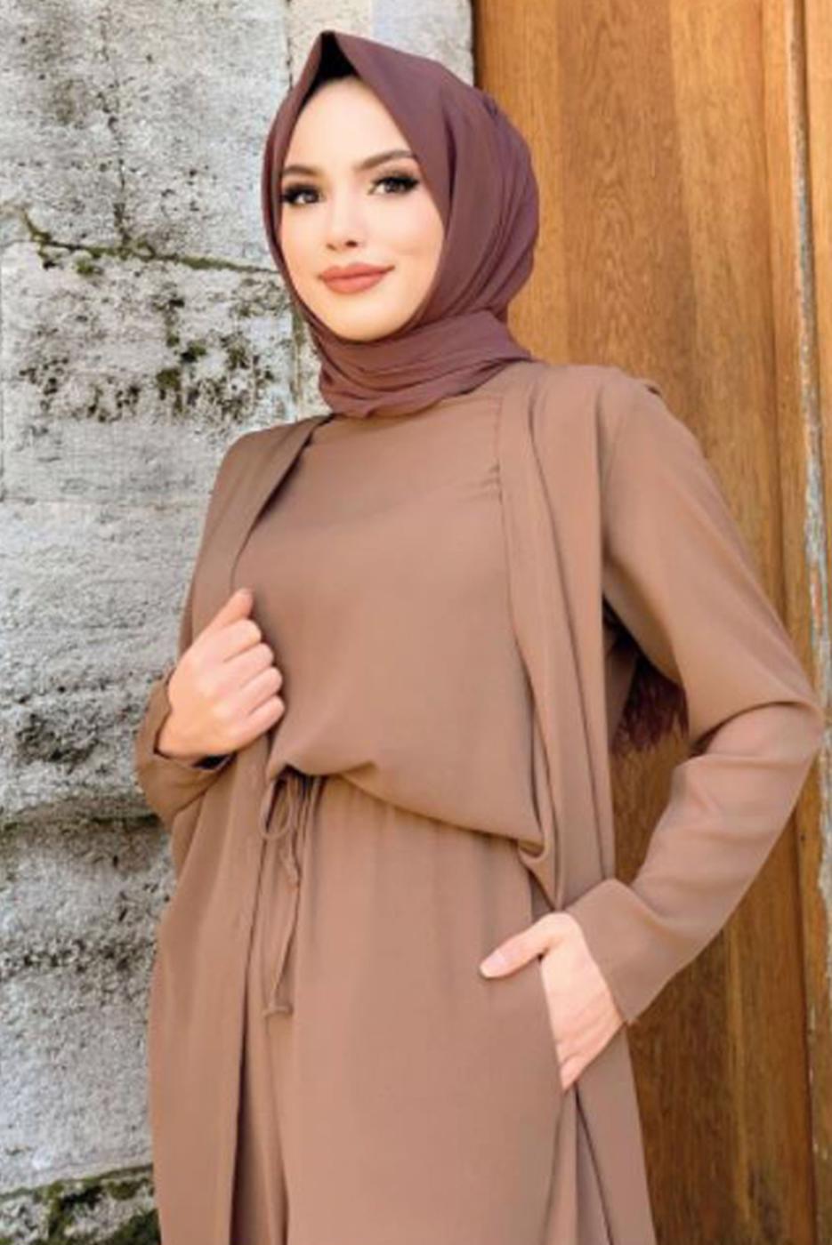 Tesettür giyim KAHVE CEKET DETAYLI TULUM T 4513
