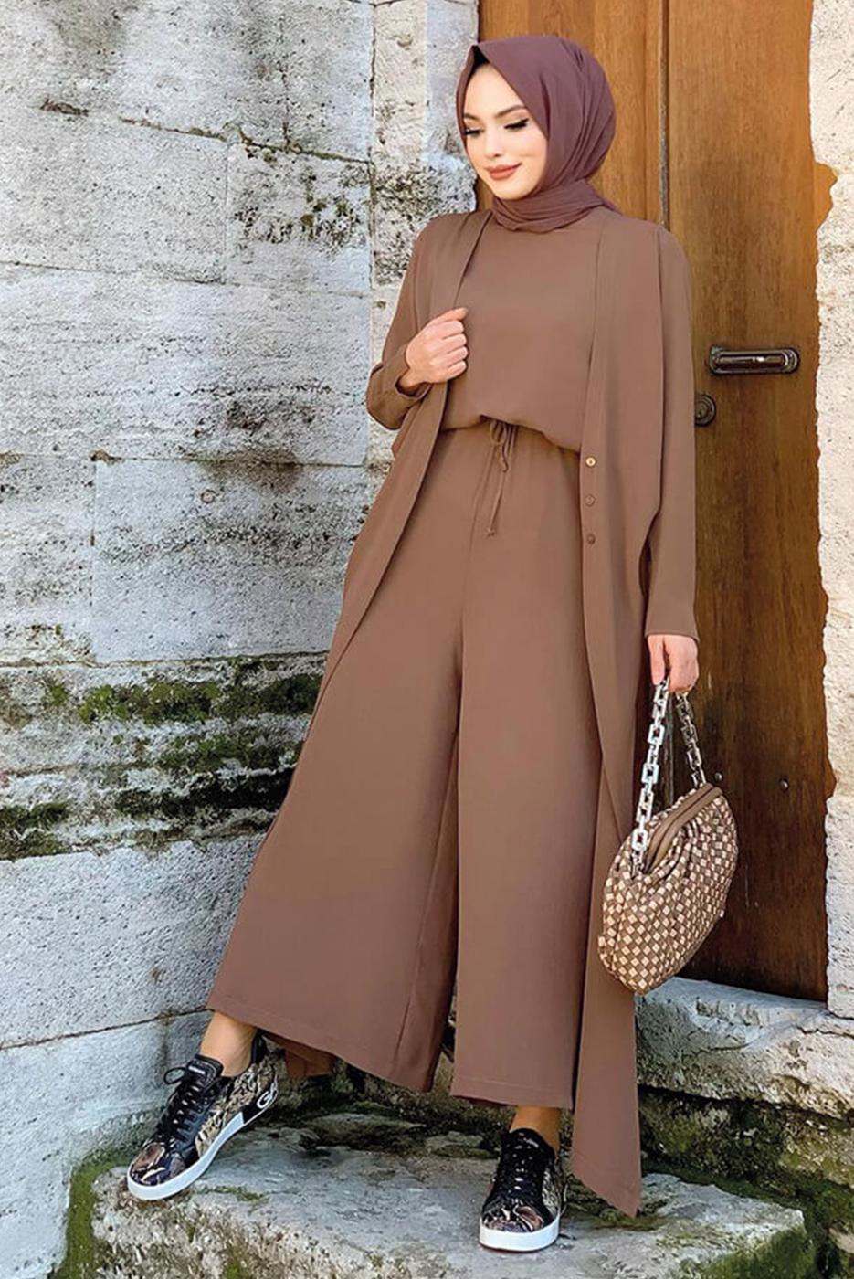 Tesettür giyim KAHVE CEKET DETAYLI TULUM T 4513