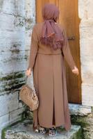 Tesettür giyim KAHVE CEKET DETAYLI TULUM T 4513