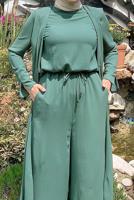 Tesettür giyim YEŞİL CEKET DETAYLI TULUM T 4513