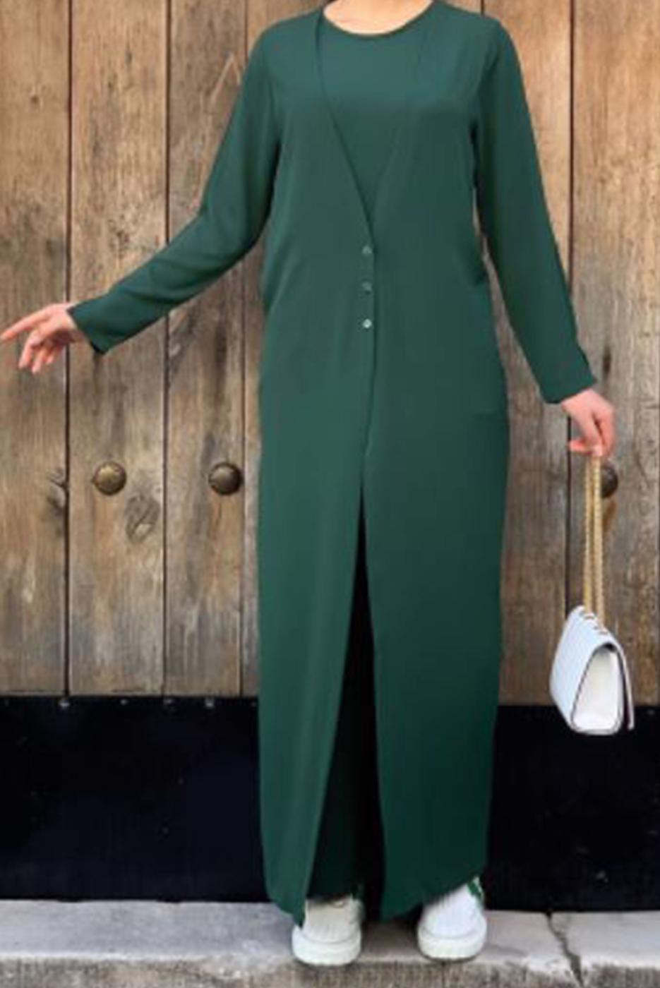 Tesettür giyim YEŞİL CEKET DETAYLI TULUM T 4513