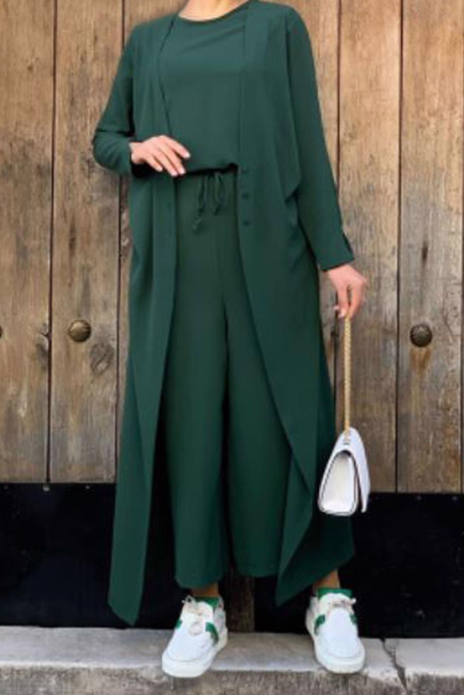 Tesettür giyim YEŞİL CEKET DETAYLI TULUM T 4513