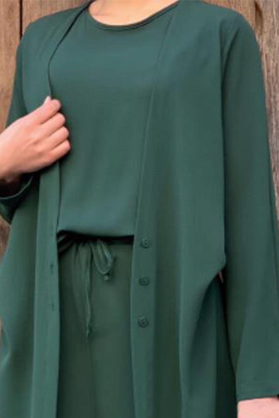 Tesettür giyim YEŞİL CEKET DETAYLI TULUM T 4513