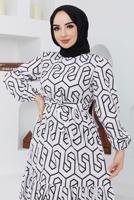 Tesettür giyim SİYAH GEOMETRİK DESENLİ ELBİSE 50047 