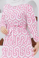 Tesettür giyim PEMBE GEOMETRİK DESENLİ ELBİSE 50047 