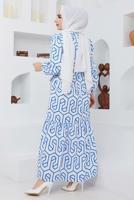 Tesettür giyim LACİVERT GEOMETRİK DESENLİ ELBİSE 50047 