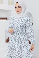 Tesettür giyim YEŞİL GEOMETRİK DESENLİ ELBİSE 50047 