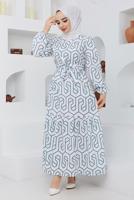 Tesettür giyim YEŞİL GEOMETRİK DESENLİ ELBİSE 50047 