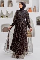 Tesettür giyim SİYAH PARLAK DESENLİ ELBİSE 50060 