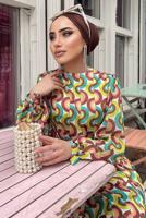 Tesettür giyim YEŞİL RENKLİ DESENLİ SATEN ELBİSE 6138 