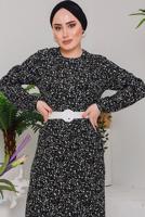 Tesettür giyim SİYAH ÇITIR DESEN ELBİSE 6232 