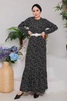 Tesettür giyim SİYAH ÇITIR DESEN ELBİSE 6232 