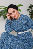 Tesettür giyim MAVİ ÇITIR DESEN ELBİSE 6232 