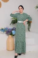 Tesettür giyim YEŞİL ÇITIR DESEN ELBİSE 6232 