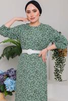 Tesettür giyim YEŞİL ÇITIR DESEN ELBİSE 6232 