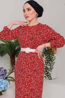 Tesettür giyim KIRMIZI ÇITIR DESEN ELBİSE 6232 